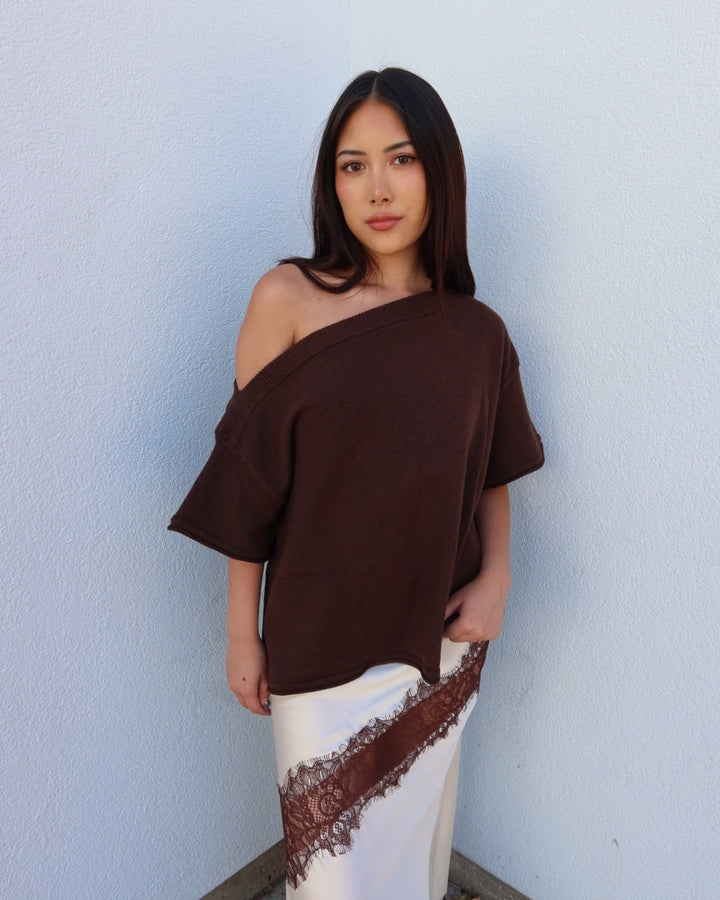 Dunes Asymmetrical Boxy Short Sleeve Top - Brown