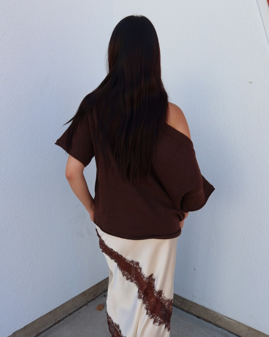 Dunes Asymmetrical Boxy Short Sleeve Top - Brown