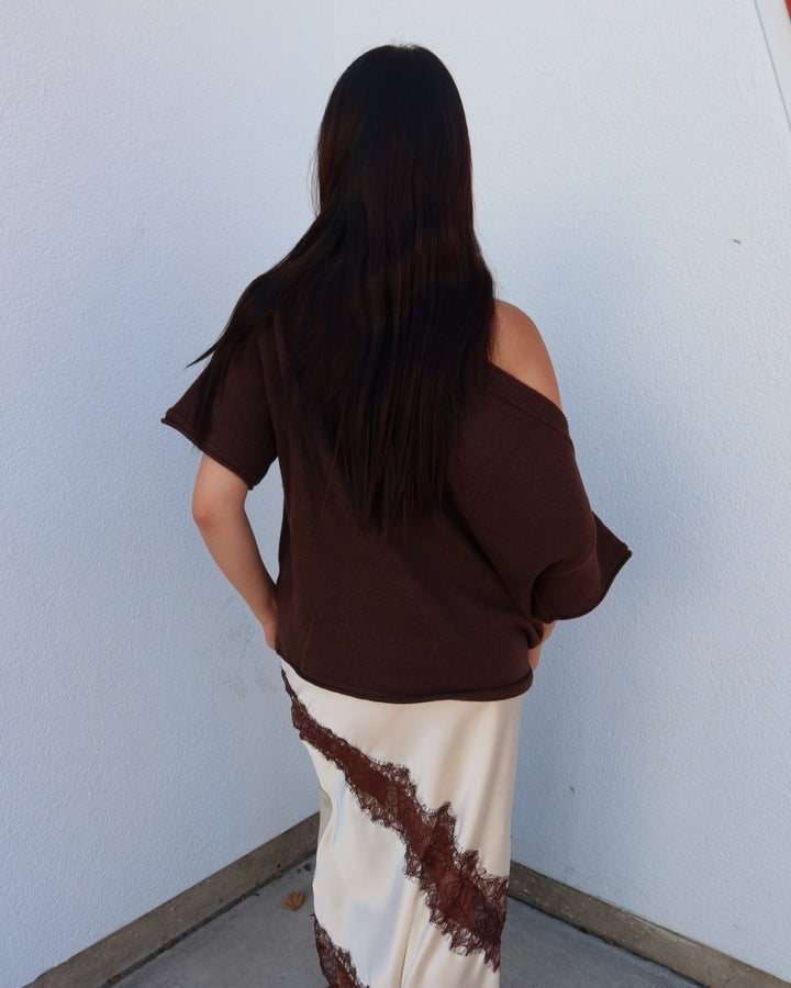 Dunes Asymmetrical Boxy Short Sleeve Top - Brown