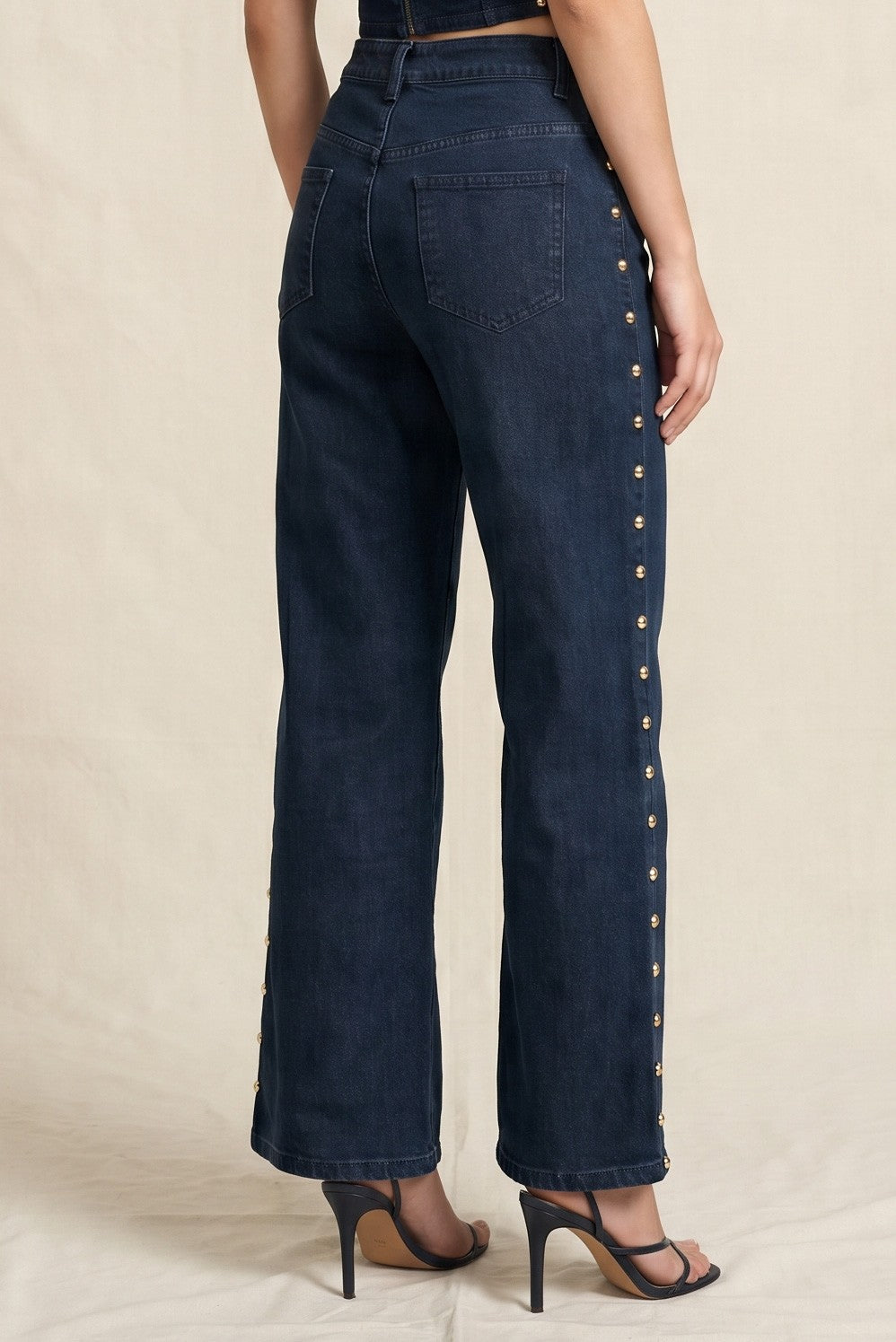 Saren Wide Leg Studded Denim Trousers
