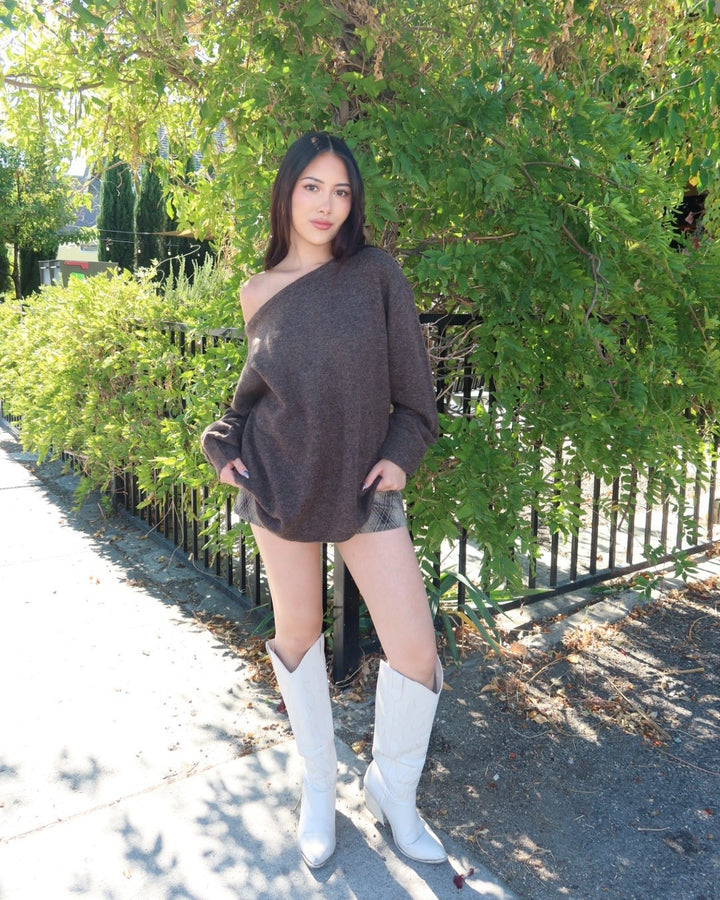 Madelon Boat Neck Oversized Sweater - Brown