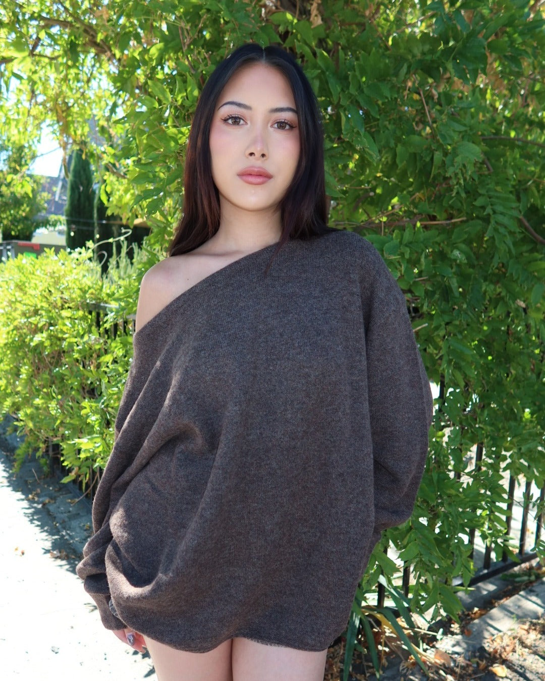 Madelon Boat Neck Oversized Sweater - Brown