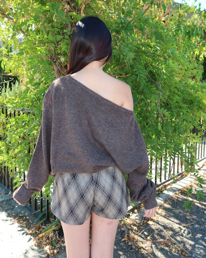 Madelon Boat Neck Oversized Sweater - Brown