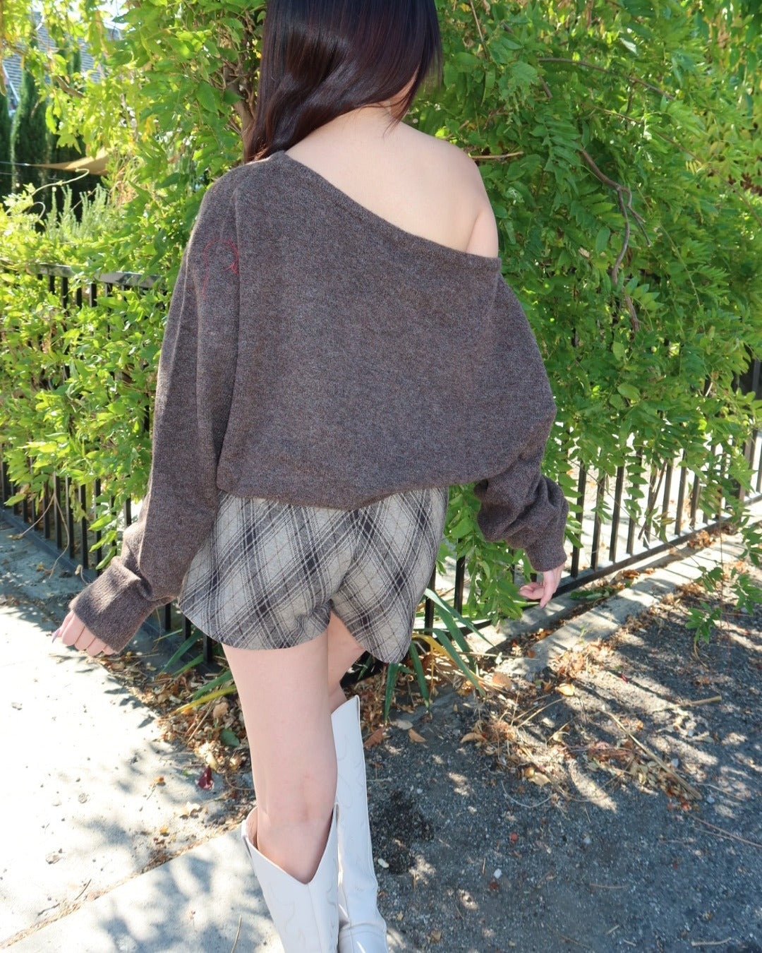 Madelon Boat Neck Oversized Sweater - Brown