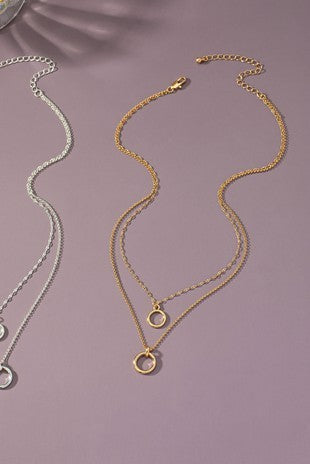 TWO ROW CHAIN AND CIRCLE NECKLACE
